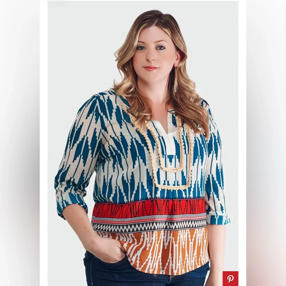 Maeve Anthropologie Rohana Embellished Henley Sheer Blouse (4) - Picture 2 of 7